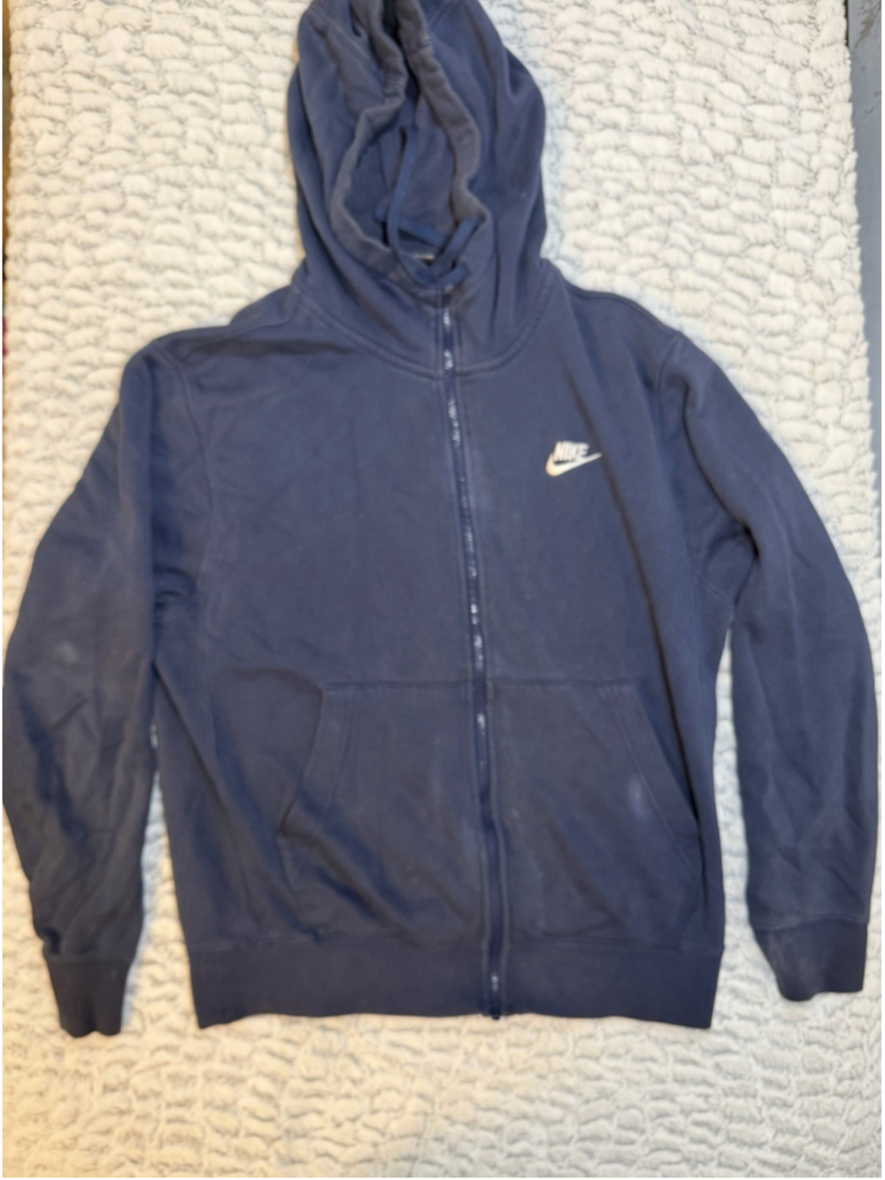 Nike Men's Blue Solid Full Zip Fleece Hoodie Logo Pockets Hooded S